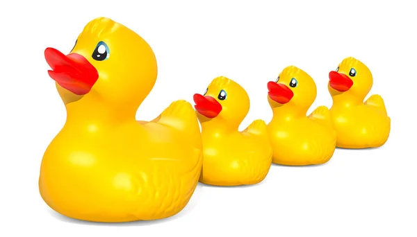 Rubber duck family, 3D rendering isolated on white background
