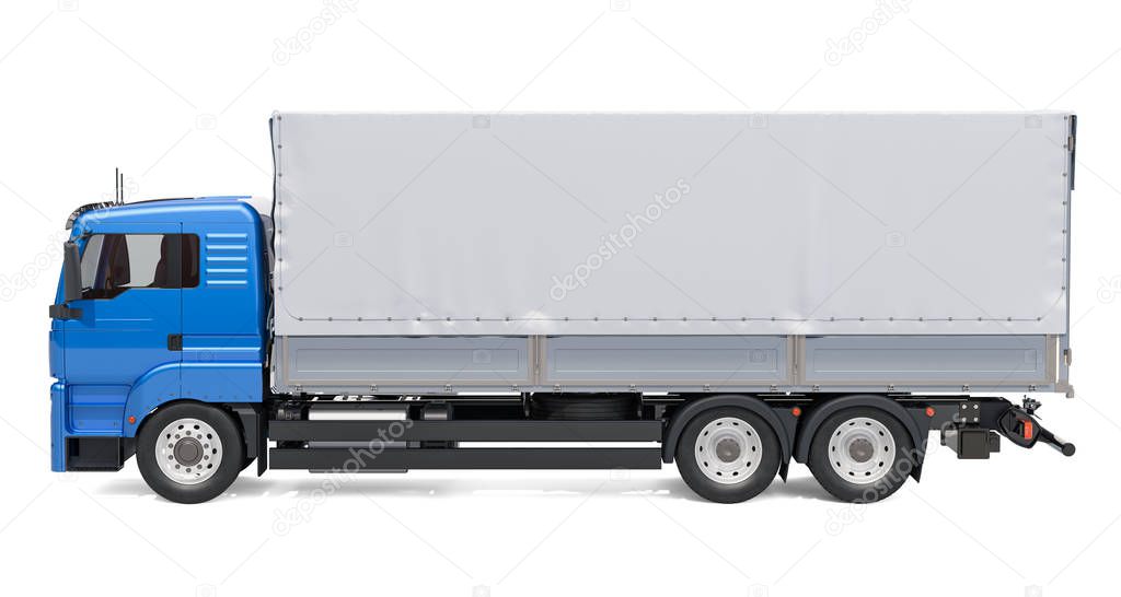 Lorry with tarp system van. 3D rendering isolated on white background