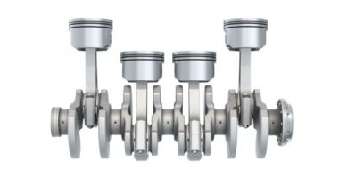 Satır içi dört motor hareket, animasyon. Beyaz arka plan üzerinde izole 3d render