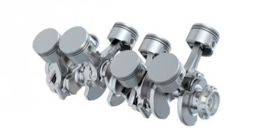 V8 motor piston ve dişli hareket, animasyon. Beyaz arka plan üzerinde izole 3d render