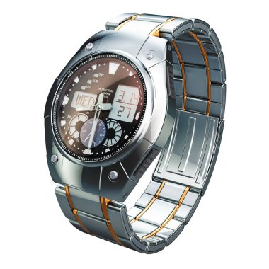 Erkekler, beyaz adam izole 3d render için analog dijital kol saati