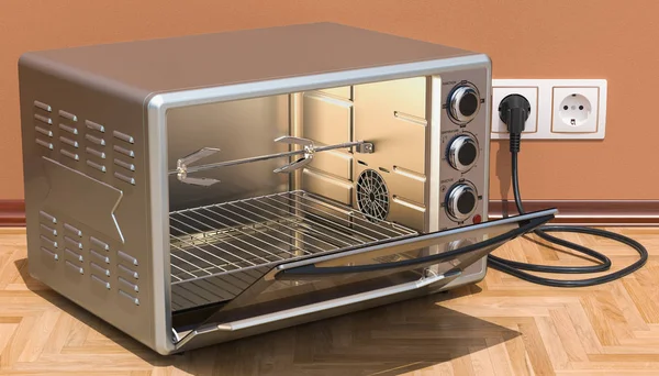 Opened Convection Toaster Oven with Rotisserie and Grill in interior, 3D rendering