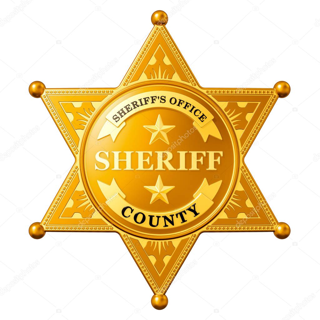 Sheriff Star Badge, 3D rendering isolated on white backgroun