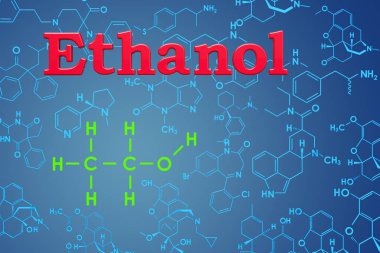 Etanol. Kimyasal formülü, moleküler yapısı. 3D render