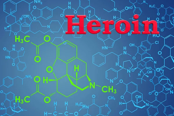 Heroin Diamorphine Chemical Formula Molecular Structure Rendering — Stock Photo, Image