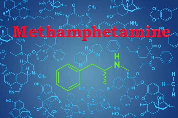 Metanfetamina Fórmula Química Estrutura Molecular Renderização — Fotografia de Stock