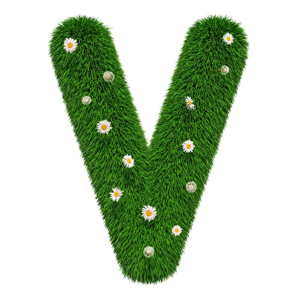 Yeşil Çimenli Harfi Çiçekler Beyaz Arka Plan Üzerinde Izole Render — Stok fotoğraf