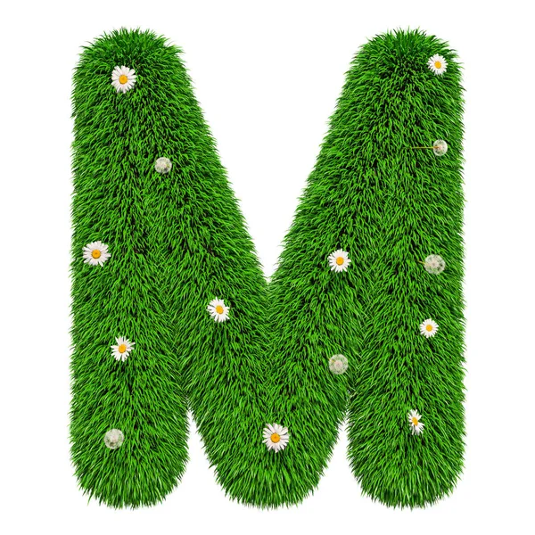 Letra Verde Hierba Con Flores Representación Aislada Sobre Fondo Blanco — Foto de Stock