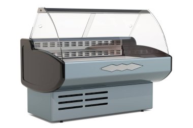 Buzdolabında vitrin, 3d render üzerinde beyaz adam izole