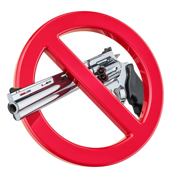 Περίστροφο Όπλο Μέσα Απαγορευμένο Σημάδι Rendering Που Απομονώνονται Λευκό Φόντο — Φωτογραφία Αρχείου