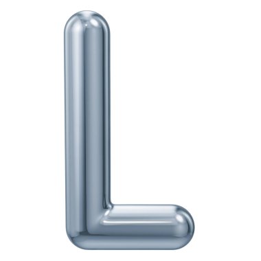 İngilizce metalik harf L, beyaz arka plan üzerinde izole 3d render