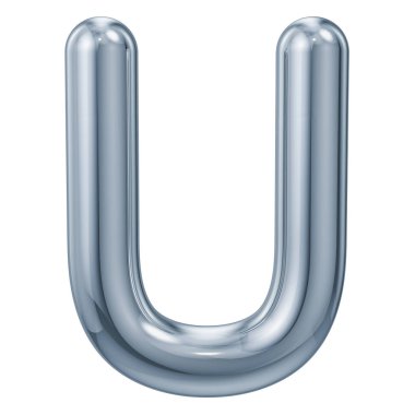 İngilizce metalik harf U, beyaz arka plan üzerinde izole 3d render