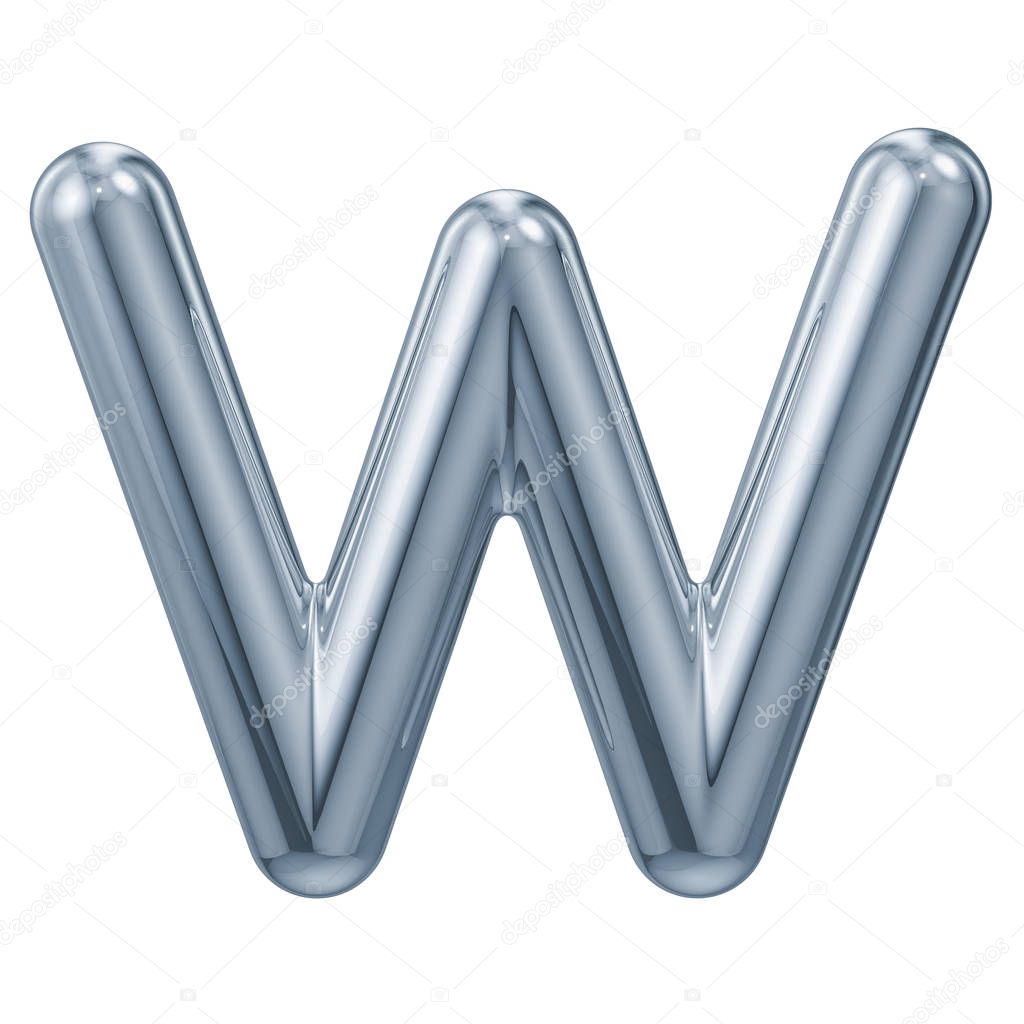 English metallic letter W, 3D rendering isolated on white background