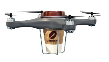 Kahve, beyaz arka plan üzerinde izole 3d render ile teslimat uçağı