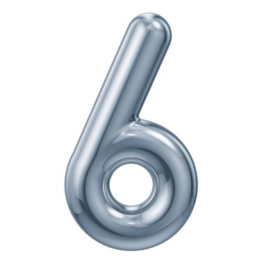 Metalik numarası beyaz arka plan üzerinde izole 6, 3d render