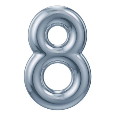 Beyaz arka plan üzerinde izole metalik 8 numaralı, 3d render