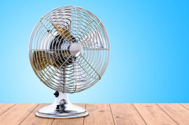 Ahşap masa, 3d render Vintage tablo Fan