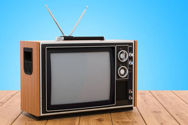 Retro Fernseher Auf Dem Holztisch Darstellung — Stockfoto