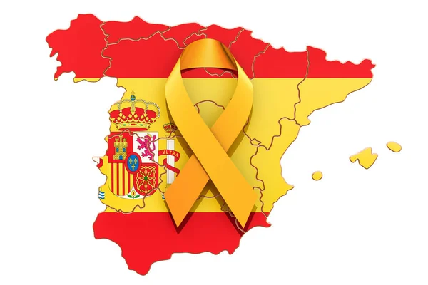 Sárga Szalagot Spanyol Térképen Catalonia Függetlenség Fogalma Rendering Elszigetelt Fehér — Stock Fotó