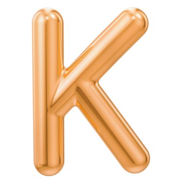 Altın harf K, beyaz arka plan üzerinde izole 3d render