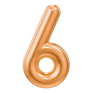 altın numara 6, 3D görüntüleme beyaz arkaplanda izole edildi