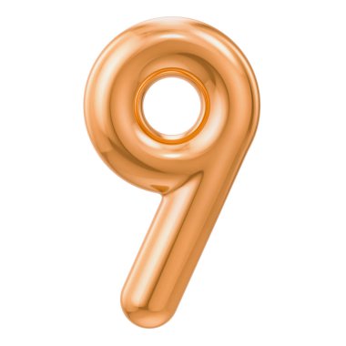 Beyaz arka plan üzerinde izole altın 9 numara, 3d render