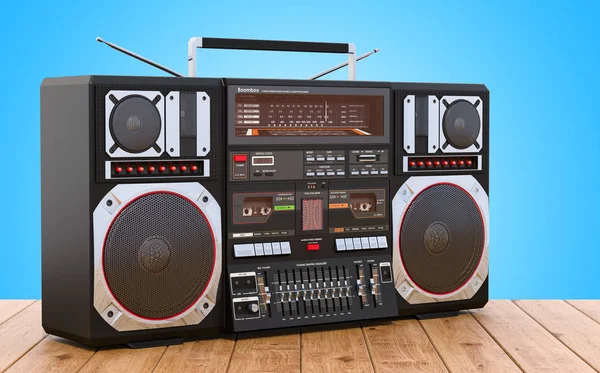 Boombox Houten Tafel Rendering — Stockfoto