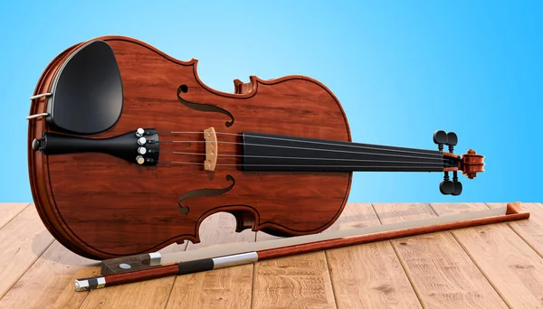 Violino Fiocco Sul Tavolo Legno Rendering — Foto Stock