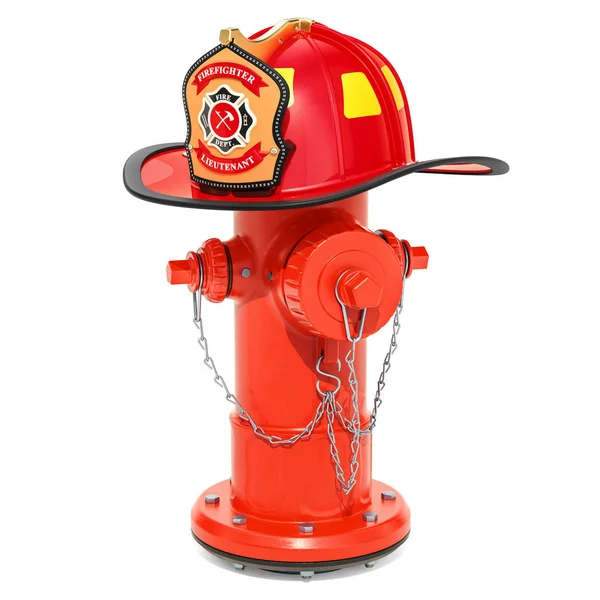 消防栓与消防员头盔 渲染隔离在白色背景上 — 图库照片