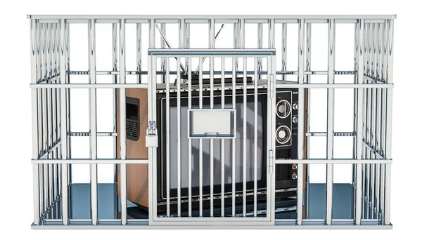 Телевізорів Всередині Клітці Тюремній Камері Свободу Інформації Заборона Концепції Рендерінг — стокове фото