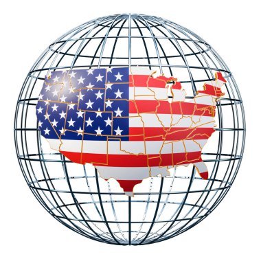 Amerikan harita dünya küre üzerinde. 3D render