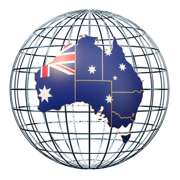 Australische Landkarte Auf Dem Erdball Darstellung Isoliert Auf Weißem Hintergrund — Stockfoto
