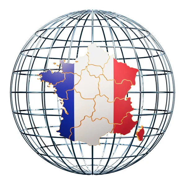 French Map Earth Globe Rendering Isolated White Background — Stock Photo, Image