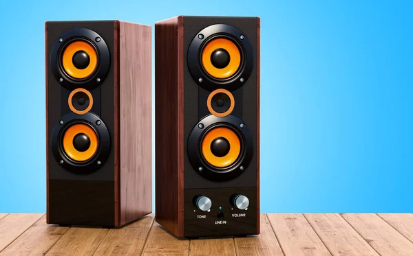 Computer Speakers Wooden Table Rendering — Stock Photo, Image