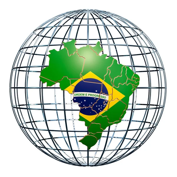 Braziliaanse Kaart Earth Globe Rendering Geïsoleerd Witte Achtergrond — Stockfoto