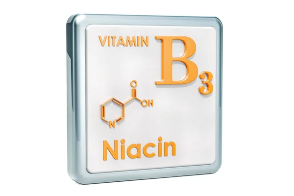 Vitamina Niacina Ícone Fórmula Química Estrutura Molecular Sobre Fundo Branco — Fotografia de Stock