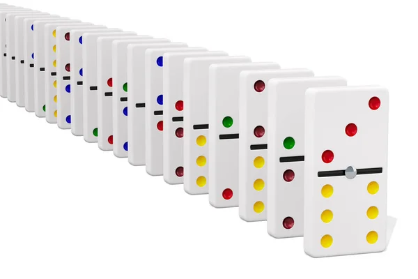 Weiße Dominosteine Reihe Auf Weißem Hintergrund Darstellung — Stockfoto