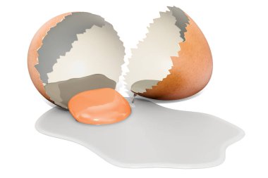 Kırık kahverengi tavuk yumurta, beyaz arka plan üzerinde izole 3d render
