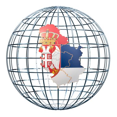 Sırp harita dünya küre üzerinde. Beyaz arka plan üzerinde izole 3d render