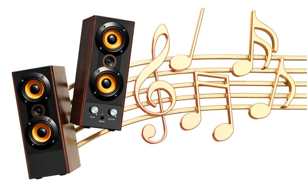 Concepto Musical Altavoces Con Notas Musicales Representación Aislada Sobre Fondo — Foto de Stock
