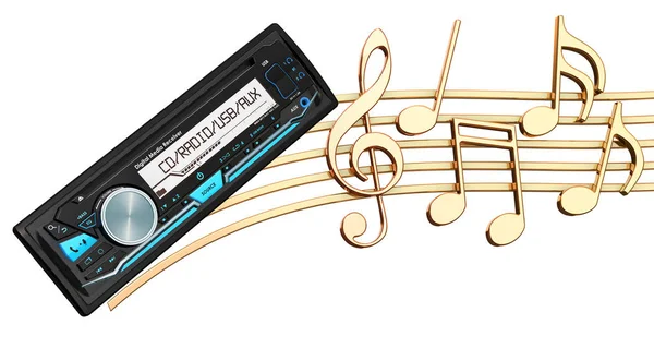 Concetto Musicale Ricevitore Multimediale Digitale Con Note Musicali Rendering Isolato — Foto Stock
