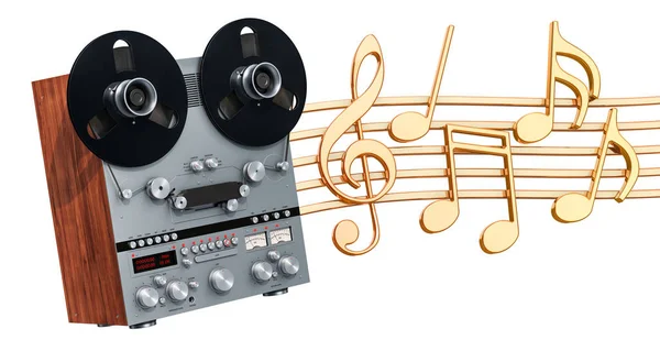 Hudební Koncept Retro Magnetofon Notami Vykreslování Objektů Izolovaných Bílém Poza — Stock fotografie