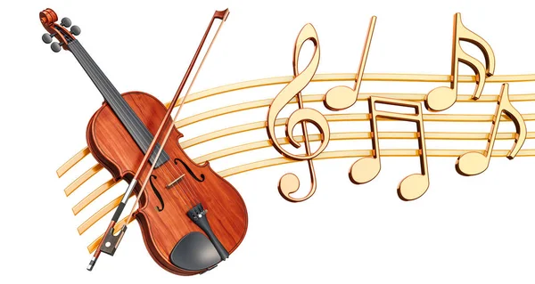 Concetto Musicale Ricevitore Violino Con Note Musicali Rendering Isolato Backgroun — Foto Stock