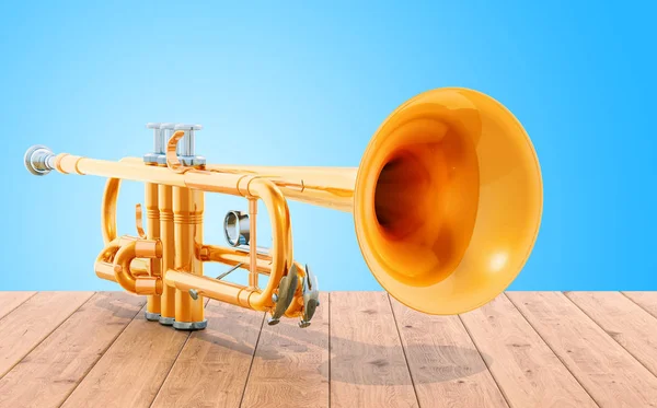 Trumpet Trä Bordet Rendering — Stockfoto