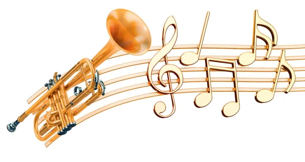Труба Музичними Нотами Музична Концепція Візуалізація Ізольована Білому Фоні — стокове фото