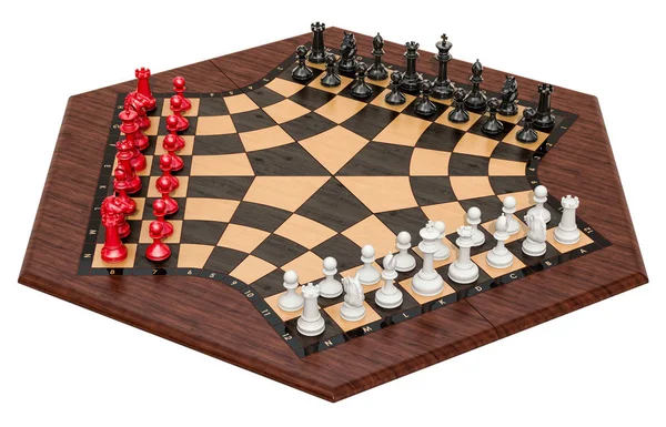 3棋手国际象棋或三人国际象棋 在白色背景上隔离的3D — 图库照片