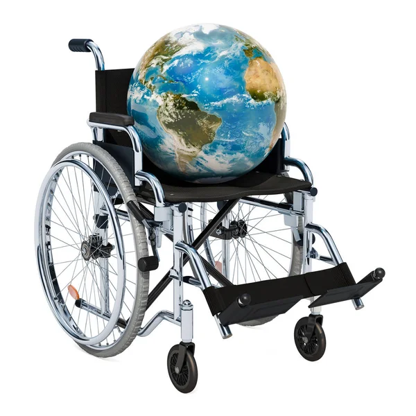 글로벌 개념입니다 배경에 렌더링 휠체어와 — 스톡 사진