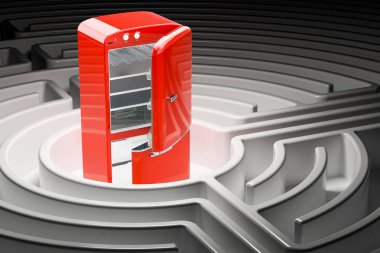 Sağlıklı beslenme kavramı yolu. Buzdolabı labirent, 3d render içinde 