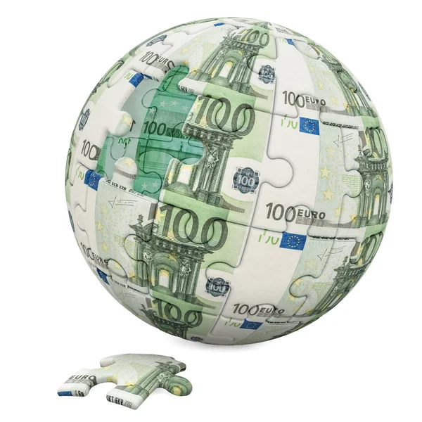 Mondiale Financiële Concept Euro Globe Van Puzzelstukjes Rendering Geïsoleerd Witte — Stockfoto