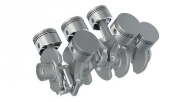 Animasyon, V6 motor piston ve dişli hareket. Beyaz arka plan üzerinde izole 3d render